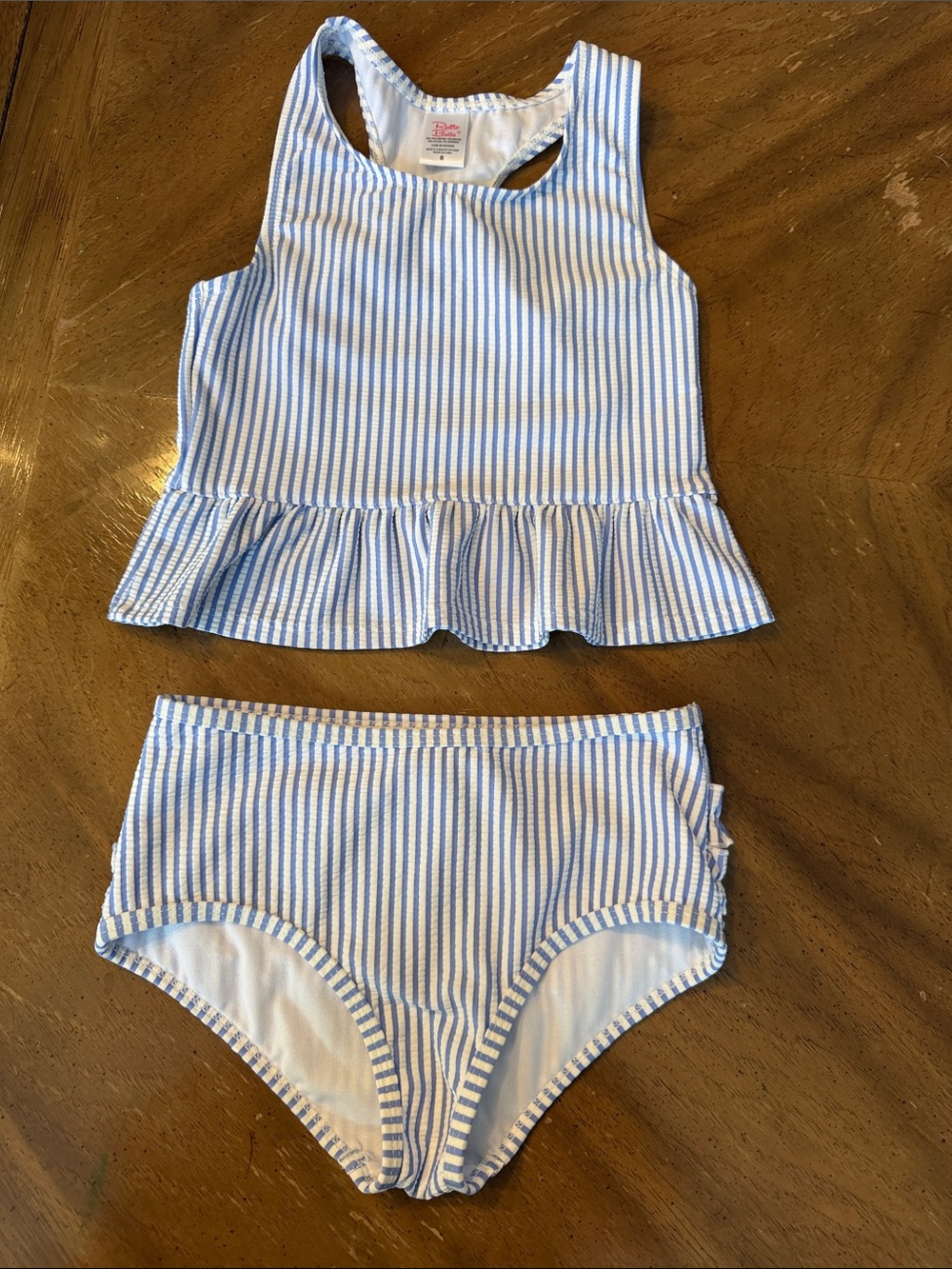 Ruffle Butts Light Blue & White Striped Peplum Tankini Set